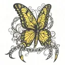 A yellow butterfly breaking free from chains, symbolizing overcoming struggles in mental health and PNES awareness tattoo design idea