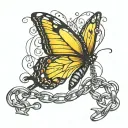A yellow butterfly breaking free from chains, symbolizing overcoming struggles in mental health and PNES awareness tattoo design idea