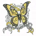 A yellow butterfly breaking free from chains, symbolizing overcoming struggles in mental health and PNES awareness tattoo design idea