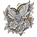 A traditional style tattoo of a heart with wings, where the wings are made up of yellow butterflies, representing hope and healing tattoo design idea