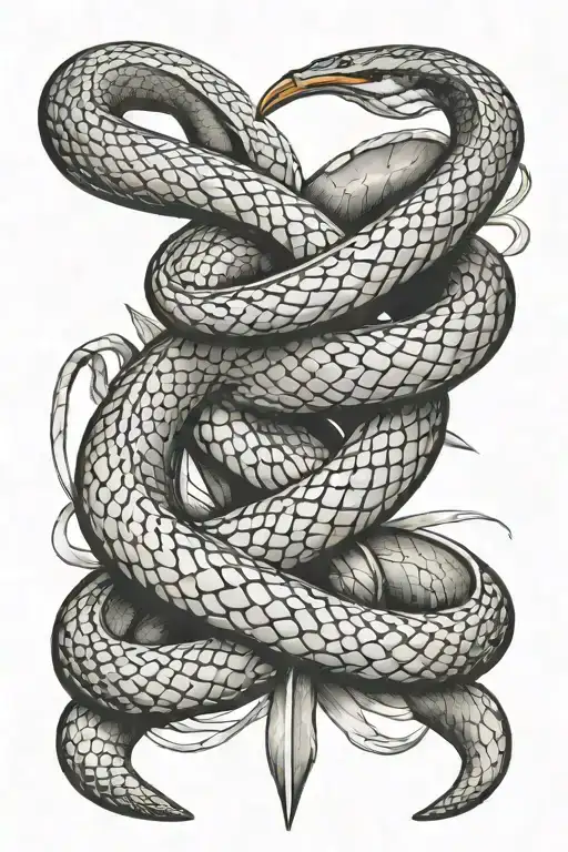 snake wrapped around a great sword with the words "keep your sword sharp for the edge of victory is honed in preparation tattoo design idea