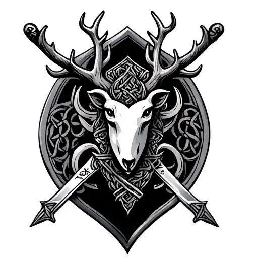 stag swords and family crest celtic  tattoo design idea