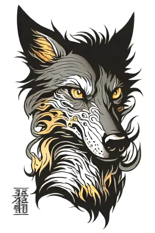 A nervous wolf that burns out of his eyes. tattoo design idea