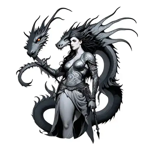 warrior woman with dragon tattoo design idea