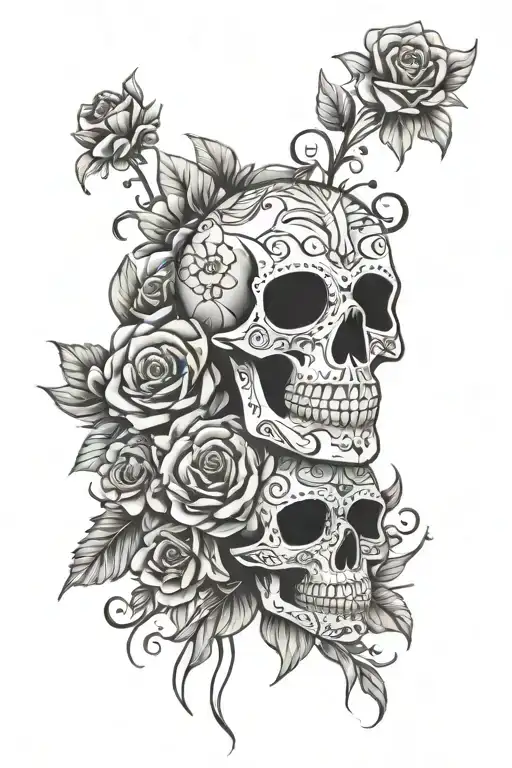 sugar skull flowers surrounding tattoo design idea