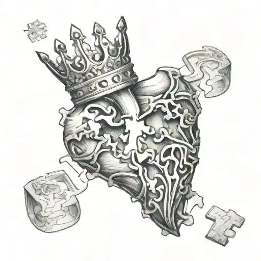 puzzle piece king crown heart tattoo design idea