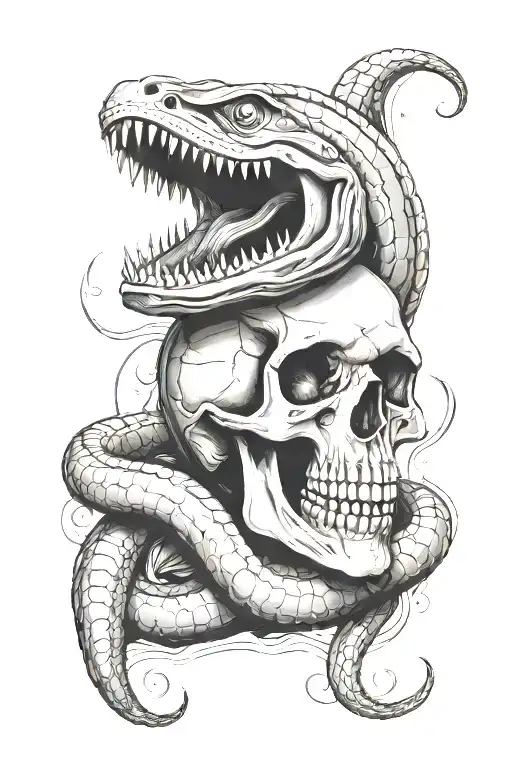 eel wrapped through skull tattoo design idea