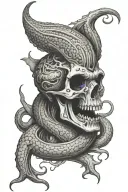 eel wrapped through skull tattoo design idea