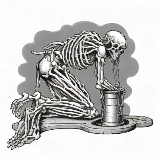 Jesus Christ pouring a bucket of water over kneeling praying skeleton tattoo design idea