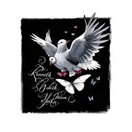 Kenneth Jackson in cursive with a dove and butterflies  tattoo design idea