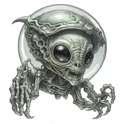 alien fetus in orb tattoo design idea
