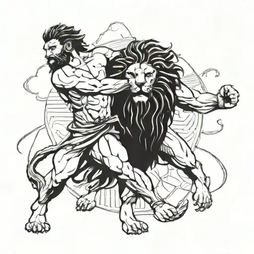 Hercules vs Lion tattoo design idea