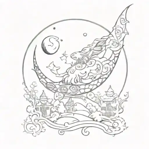 a moon in the style of czech storybook illustration tattoo design idea