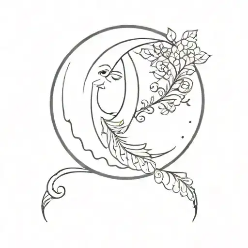 a simple half- moon with its face drawn in the style of czech storybook illustration tattoo design idea