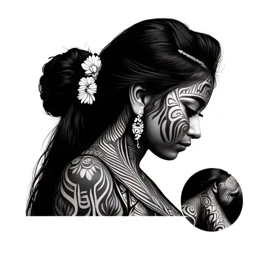 Filipino tribal patterns with woman standing tattoo design idea