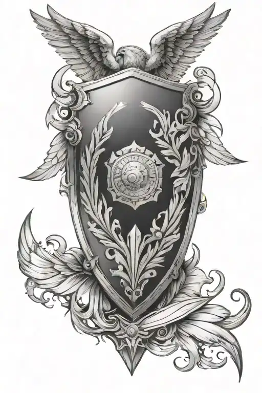 Roman shield wings tattoo design idea