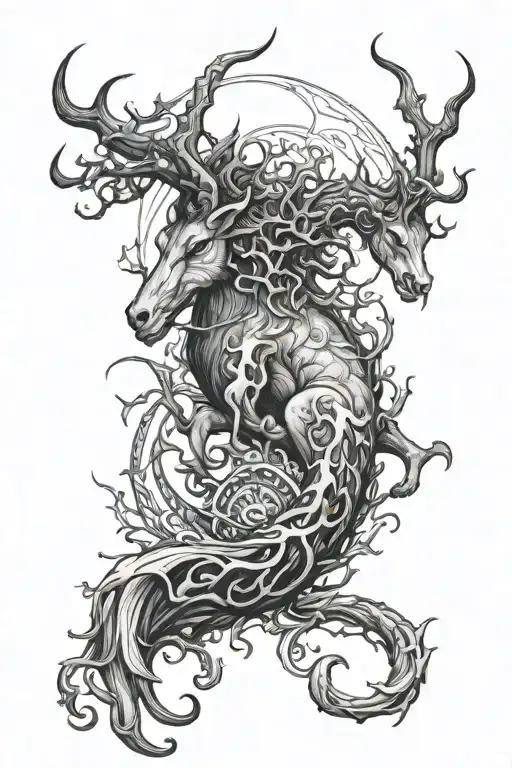 capricorn forest ocean tattoo design idea