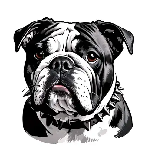 English bulldog with spike collar tattoo design idea