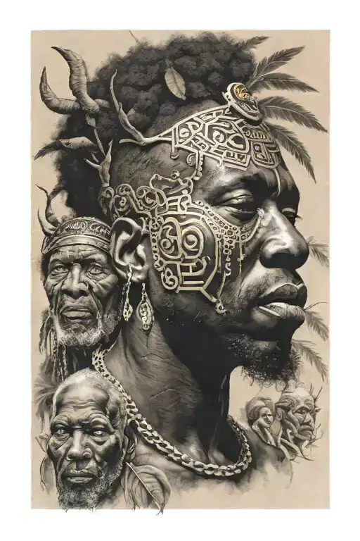 black man around by his ancestors power blessings I count you tattoo design idea