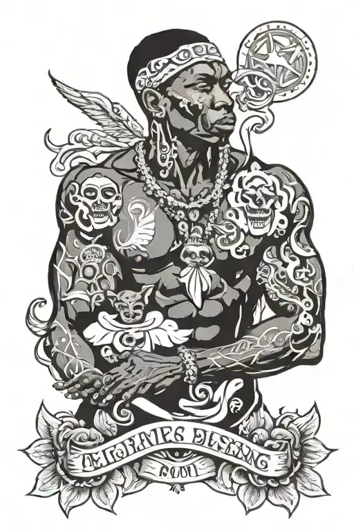 black man around by his ancestors power blessings I count you tattoo design idea