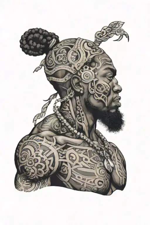 black man motivated by his ancestors power blessings tattoo design idea