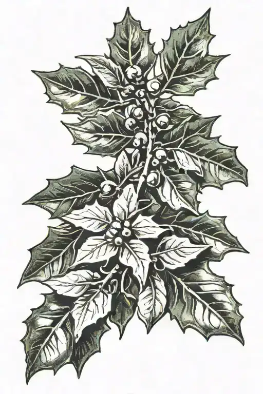 A Holly branch intertwined with an olive branch tattoo design idea
