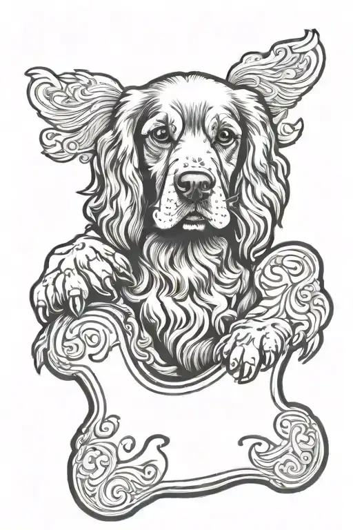 cocker spaniel dog bone hand holding tattoo design idea