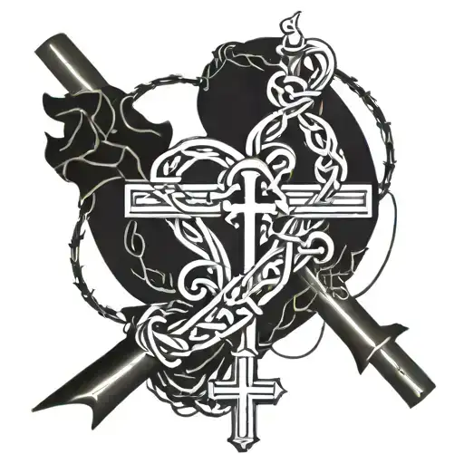 rosary infinity symbol intertwined with crown of thorns and heart tattoo design idea