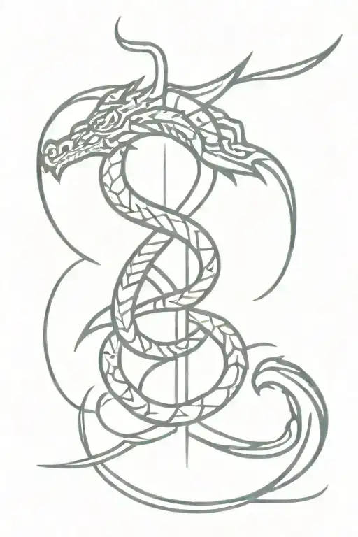 small cross with Aztec dragon wrapped tattoo design idea