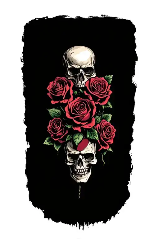 3 skulls and roses intertwined symbolizing deftones rock group tattoo design idea