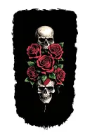 3 skulls and roses intertwined symbolizing deftones rock group tattoo design idea