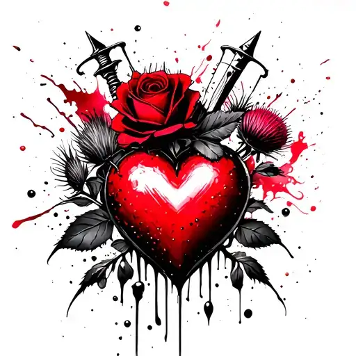 thistle,  rose , heart & dagger tattoo design idea