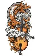 dragon curled around an upright bass tattoo design idea