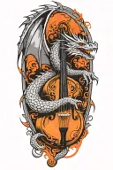 dragon curled around an upright bass tattoo design idea