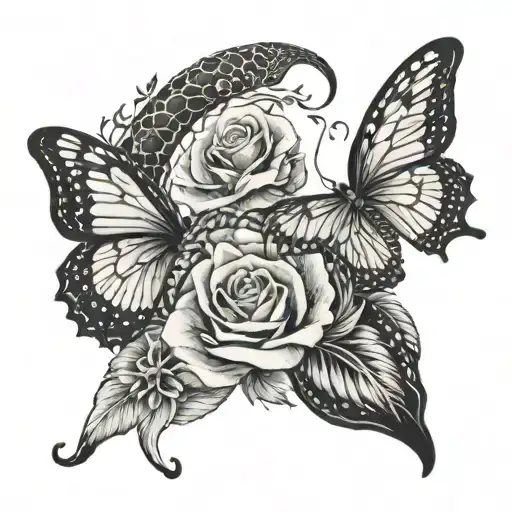 small  snake and butterfly tattoo design idea
