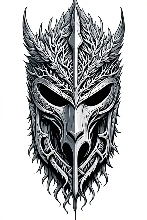 frozen odin helmet with the tree of life and ankh tattoo design idea