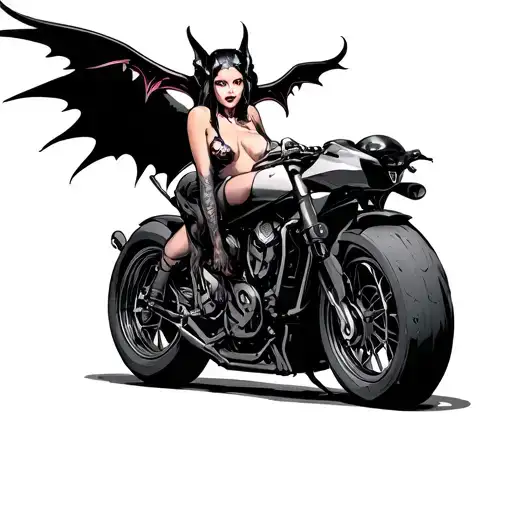 succubus on motor bike tattoo design idea
