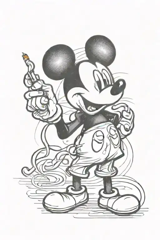 Mickey Mouse holding a cigarette smoking tattoo design idea