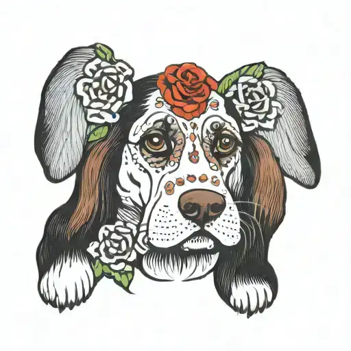 basset hound day of the dead tattoo design idea