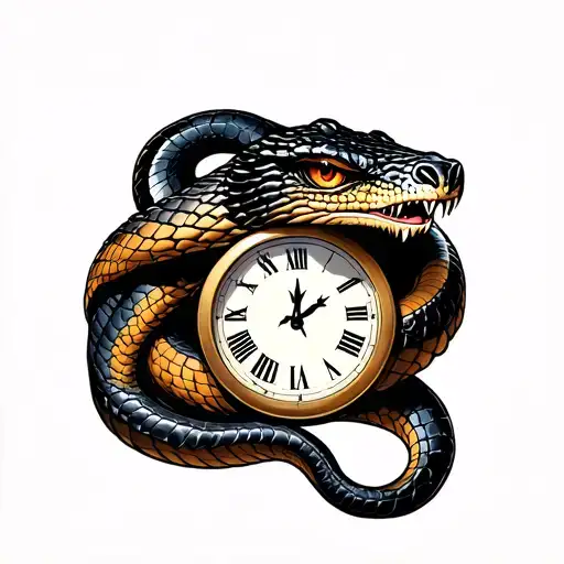 scar eyed cobra wrapped around a clock  tattoo design idea