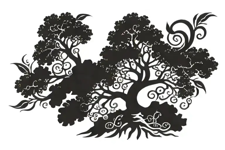 Rohan and Bodhi tree with names tattoo design idea