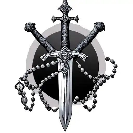 Templar Sword with rosary wrapped tattoo design idea