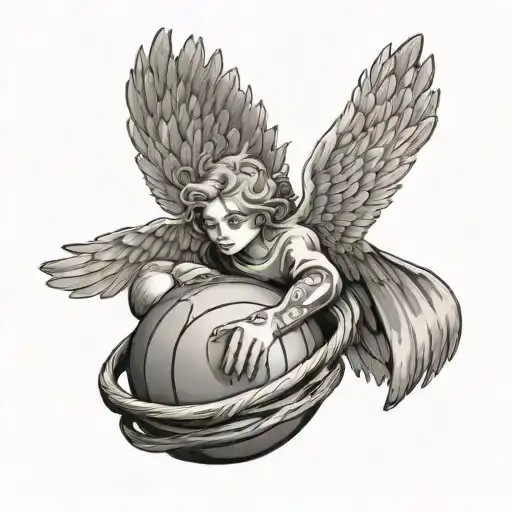 the number 24 on a basket ball with angel wings and a halo tattoo design idea