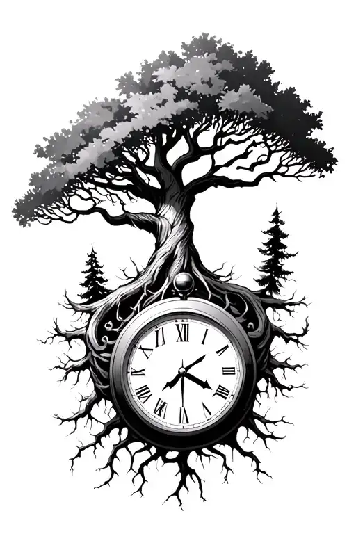 spartan warrior with a tree that has roots coming from a clock  tattoo design idea