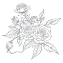 rose, carnation, water lily, honeysuckle, daisy, sweetpea, larkspur, snowdrop tattoo design idea