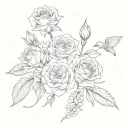 rose, carnation, water lily, honeysuckle, daisy, sweetpea, larkspur, snowdrop tattoo design idea