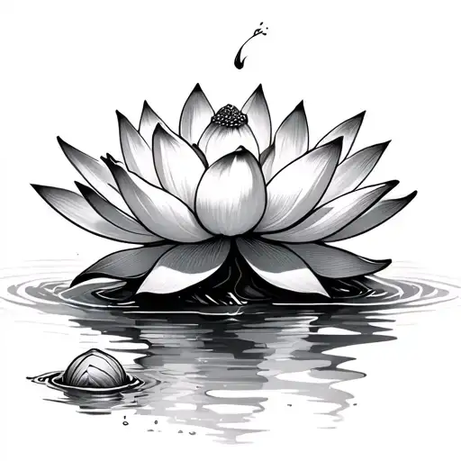 lotus flower emerged from water with 2 seeds drifting away transforming tattoo design idea