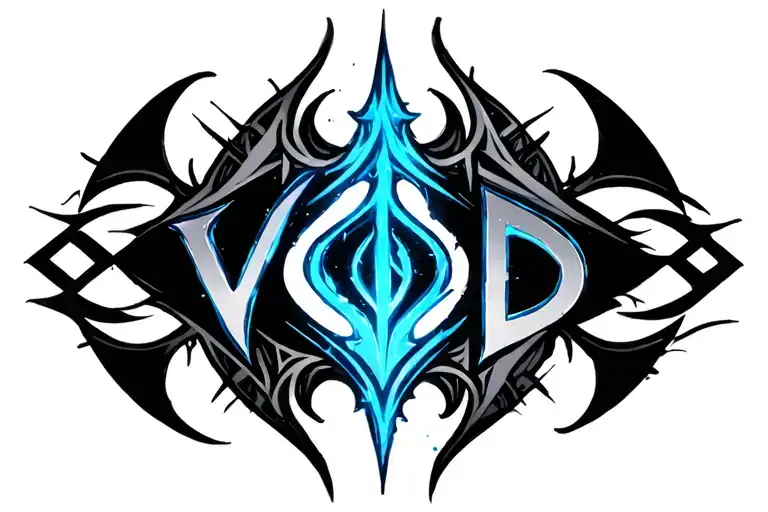 "Void" "Void" "Void" cybersigil tribal blue tattoo design idea