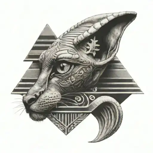 Egyptian eye, pyramid, sphinx cat tattoo design idea