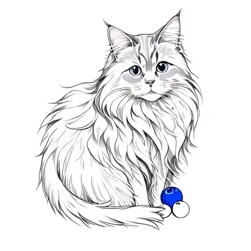 long haired grey cat and blueberries tattoo design idea